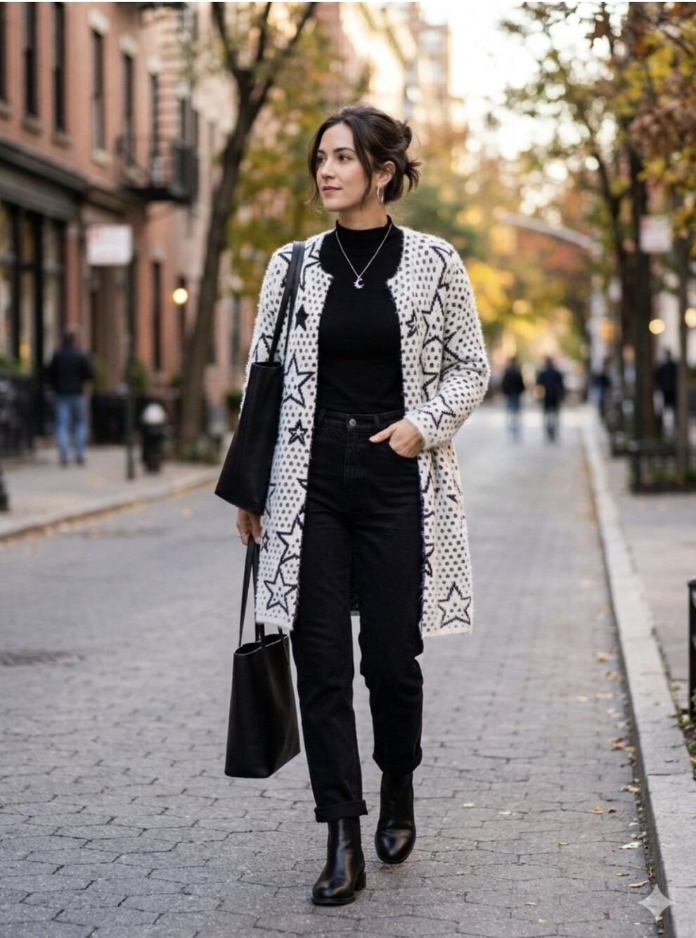 Simon Chang Black & White Star Textured Mid-Length Cardigan S - Picture 7 of 10